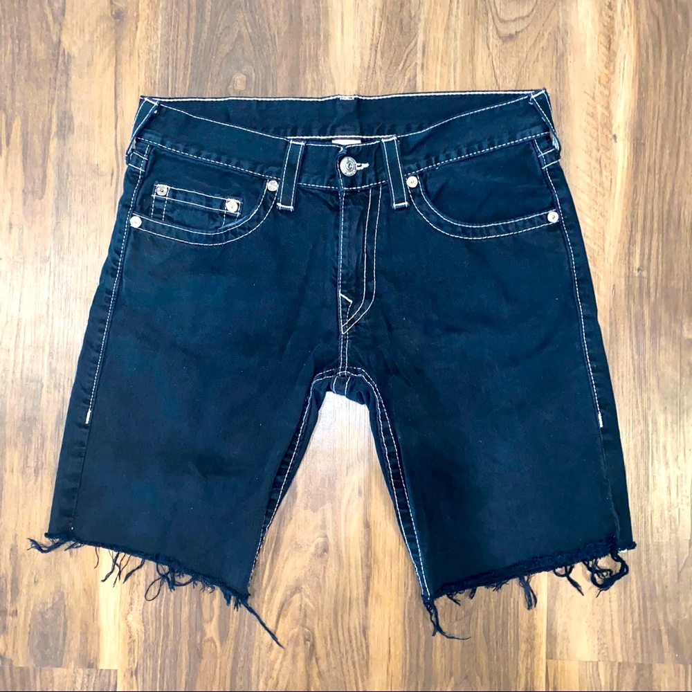 True Religion Black Denim Cutoff Shorts